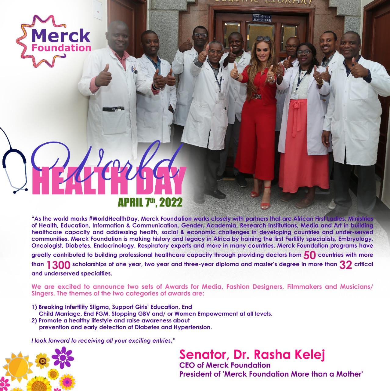 Merck Foundation in partnership with African First Ladies mark ?World Health Day? 2022 by announcing 8 important awards to raise awareness about health & social issues in Africa